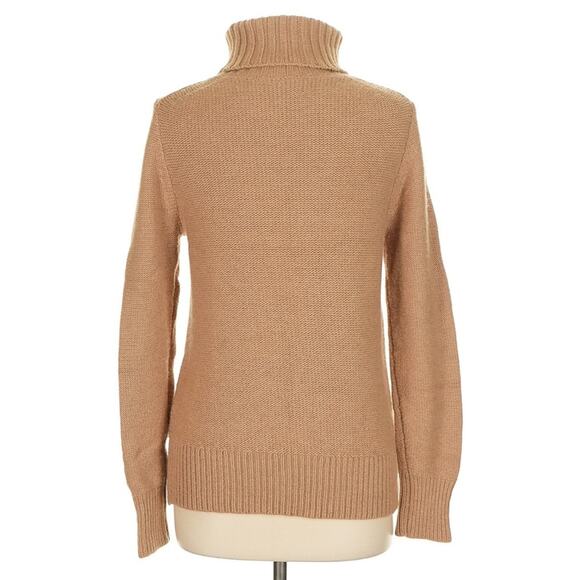 J.Crew Cable-Knit Turtleneck Sweater Wool Blend camel tan Sz L Capsule Wardrobe - Picture 2 of 8